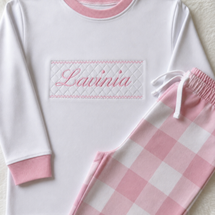 Pink Faux Smocked Checked Pyjamas