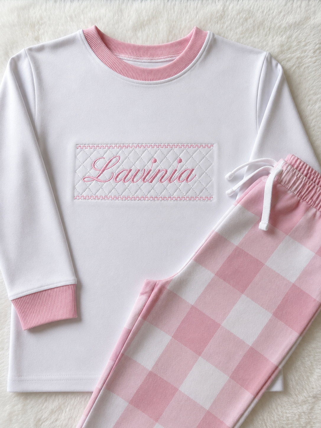 Pink Faux Smocked Checked Pyjamas